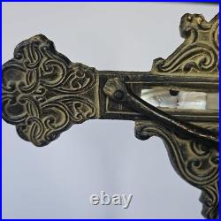 Antique Standing Crucifix Mother of Pearl Inlay Religious Altar Cross Catholic