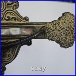 Antique Standing Crucifix Mother of Pearl Inlay Religious Altar Cross Catholic