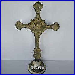Antique Standing Crucifix Mother of Pearl Inlay Religious Altar Cross Catholic