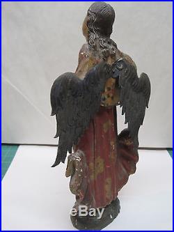Antique Statue Hand Carved Wood Religious Figure Of Michael The Archangel 12