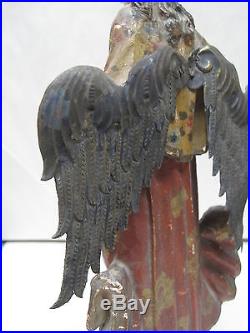 Antique Statue Hand Carved Wood Religious Figure Of Michael The Archangel 12