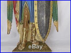 Antique Statue Hand Carved Wood Religious Figure of Michael The Archangel 22.5