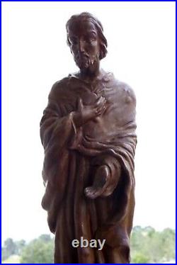 Antique Statue Heart Sacred Jesus Christ Figure Figurine French Religious Large