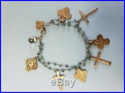 Antique Sterling Silver Bracelet w Silver Gold Filled Cross Religious Charm
