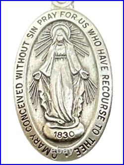 Antique Sterling Silver Miraculous Medal Catholic Religious Holy Pendant 925 Antique Sterling Silver Miraculous Medal Catholic Religious Holy Pendant 925