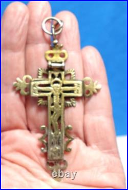 Antique Sterling Silver Religious Reliquary Holy Cross Flips Open 10.8 Grams