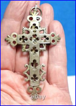 Antique Sterling Silver Religious Reliquary Holy Cross Flips Open 10.8 Grams