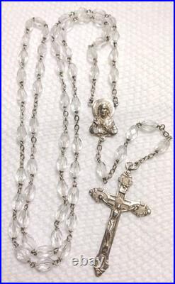Antique Sterling Silver Rosary 1930's Crystal Glass Beads Italy Religious