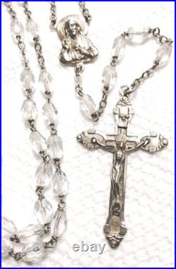 Antique Sterling Silver Rosary 1930's Crystal Glass Beads Italy Religious