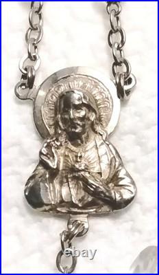Antique Sterling Silver Rosary 1930's Crystal Glass Beads Italy Religious