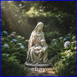 Antique Stone Finish St. Anne with Young Mary Statue Perfect for Garden Decor