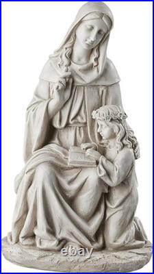 Antique Stone Finish St. Anne with Young Mary Statue Perfect for Garden Decor