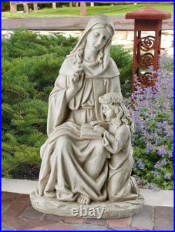 Antique Stone Finish St. Anne with Young Mary Statue Perfect for Garden Decor