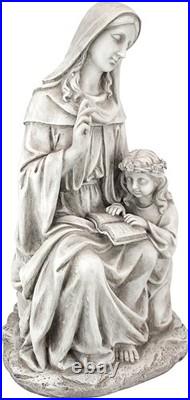Antique Stone Finish St. Anne with Young Mary Statue Perfect for Garden Decor
