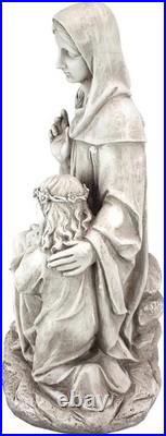 Antique Stone Finish St. Anne with Young Mary Statue Perfect for Garden Decor