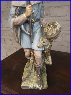 Antique Stoneware Saint HUBERT hunt patron statue sculpture religious rare