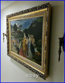 Antique Style Oil Painting Birth of Moses Figural Landscape Scene Religious Art