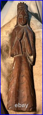 Antique Tall crowned praying Wooden Woman Hand Carved Statue Religious Art Antique Tall crowned praying Wooden Woman Hand Carved Statue Religious Art
