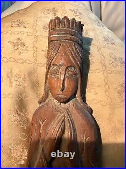 Antique Tall crowned praying Wooden Woman Hand Carved Statue Religious Art Antique Tall crowned praying Wooden Woman Hand Carved Statue Religious Art