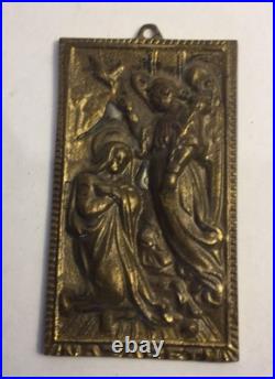 Antique Turn Of The Century Heavy Relief Brass Saint Mary Religious Wall Plaque Antique Turn Of The Century Heavy Relief Brass Saint Mary Religious Wall Plaque
