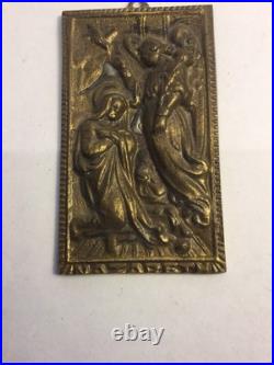 Antique Turn Of The Century Heavy Relief Brass Saint Mary Religious Wall Plaque Antique Turn Of The Century Heavy Relief Brass Saint Mary Religious Wall Plaque