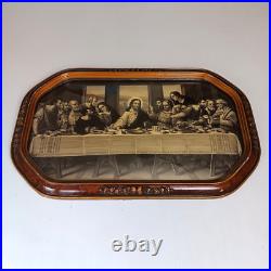 Antique VTG Gesso Ornate Religious Jesus Last Supper Convex Bubble Glass Print Antique VTG Gesso Ornate Religious Jesus Last Supper Convex Bubble Glass Print