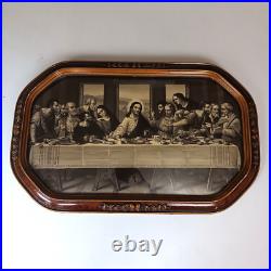 Antique VTG Gesso Ornate Religious Jesus Last Supper Convex Bubble Glass Print Antique VTG Gesso Ornate Religious Jesus Last Supper Convex Bubble Glass Print