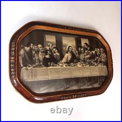 Antique VTG Gesso Ornate Religious Jesus Last Supper Convex Bubble Glass Print Antique VTG Gesso Ornate Religious Jesus Last Supper Convex Bubble Glass Print