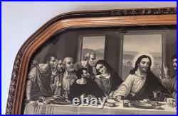 Antique VTG Gesso Ornate Religious Jesus Last Supper Convex Bubble Glass Print Antique VTG Gesso Ornate Religious Jesus Last Supper Convex Bubble Glass Print
