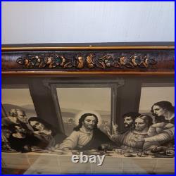 Antique VTG Gesso Ornate Religious Jesus Last Supper Convex Bubble Glass Print Antique VTG Gesso Ornate Religious Jesus Last Supper Convex Bubble Glass Print