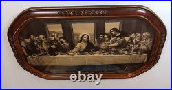 Antique VTG Gesso Ornate Religious Jesus Last Supper Convex Bubble Glass Print Antique VTG Gesso Ornate Religious Jesus Last Supper Convex Bubble Glass Print