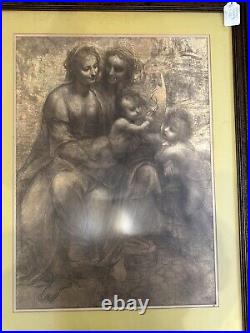 Antique VTG Mother Cherub Framed Matted Religious Print Art Bible Copy Babies