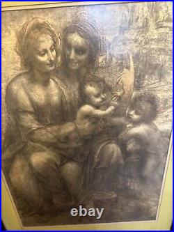 Antique VTG Mother Cherub Framed Matted Religious Print Art Bible Copy Babies