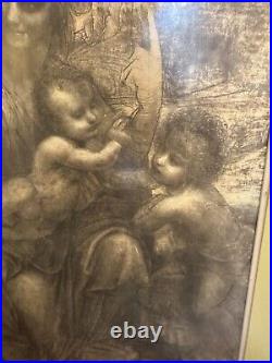 Antique VTG Mother Cherub Framed Matted Religious Print Art Bible Copy Babies