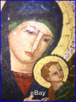 Antique Vatican Studios Italian Micro Mosaic Plaque Madonna And Child Religious
