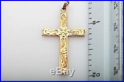 Antique Victorian 1870s Signed Engraved CROSS 10k Yellow Gold Pendant