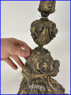 Antique Victorian 19th Century 27 Religious Church Altar Cross Hammered Brass