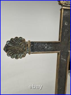 Antique Victorian 19th Century 27 Religious Church Altar Cross Hammered Brass
