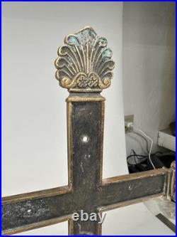 Antique Victorian 19th Century 27 Religious Church Altar Cross Hammered Brass