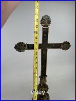 Antique Victorian 19th Century 27 Religious Church Altar Cross Hammered Brass