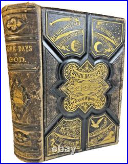 Antique Victorian Book Work-Days of God Morris Religious Science Bible Leather