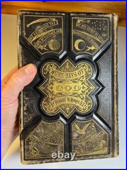 Antique Victorian Book Work-Days of God Morris Religious Science Bible Leather