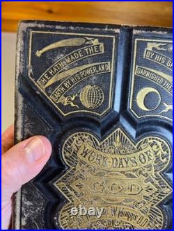 Antique Victorian Book Work-Days of God Morris Religious Science Bible Leather