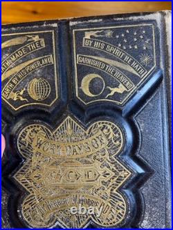 Antique Victorian Book Work-Days of God Morris Religious Science Bible Leather