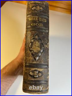Antique Victorian Book Work-Days of God Morris Religious Science Bible Leather