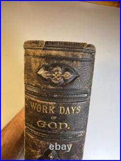 Antique Victorian Book Work-Days of God Morris Religious Science Bible Leather