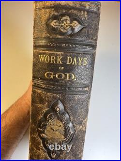 Antique Victorian Book Work-Days of God Morris Religious Science Bible Leather