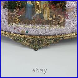 Antique Victorian Diorama Bubble Glass Religious Shrine Ornate Metal Frame 23