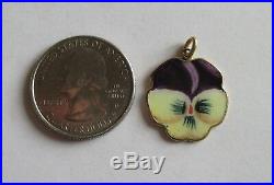 Antique Victorian Enamel Pansy Flower Charm Religious Virgin Mary Medal Gold Gf