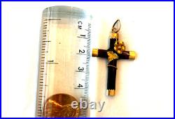 Antique Victorian Faux Tortoise Shell Religious Cross 14 K Gold Caps Flower Leaf Antique Victorian Faux Tortoise Shell Religious Cross 14 K Gold Caps Flower Leaf